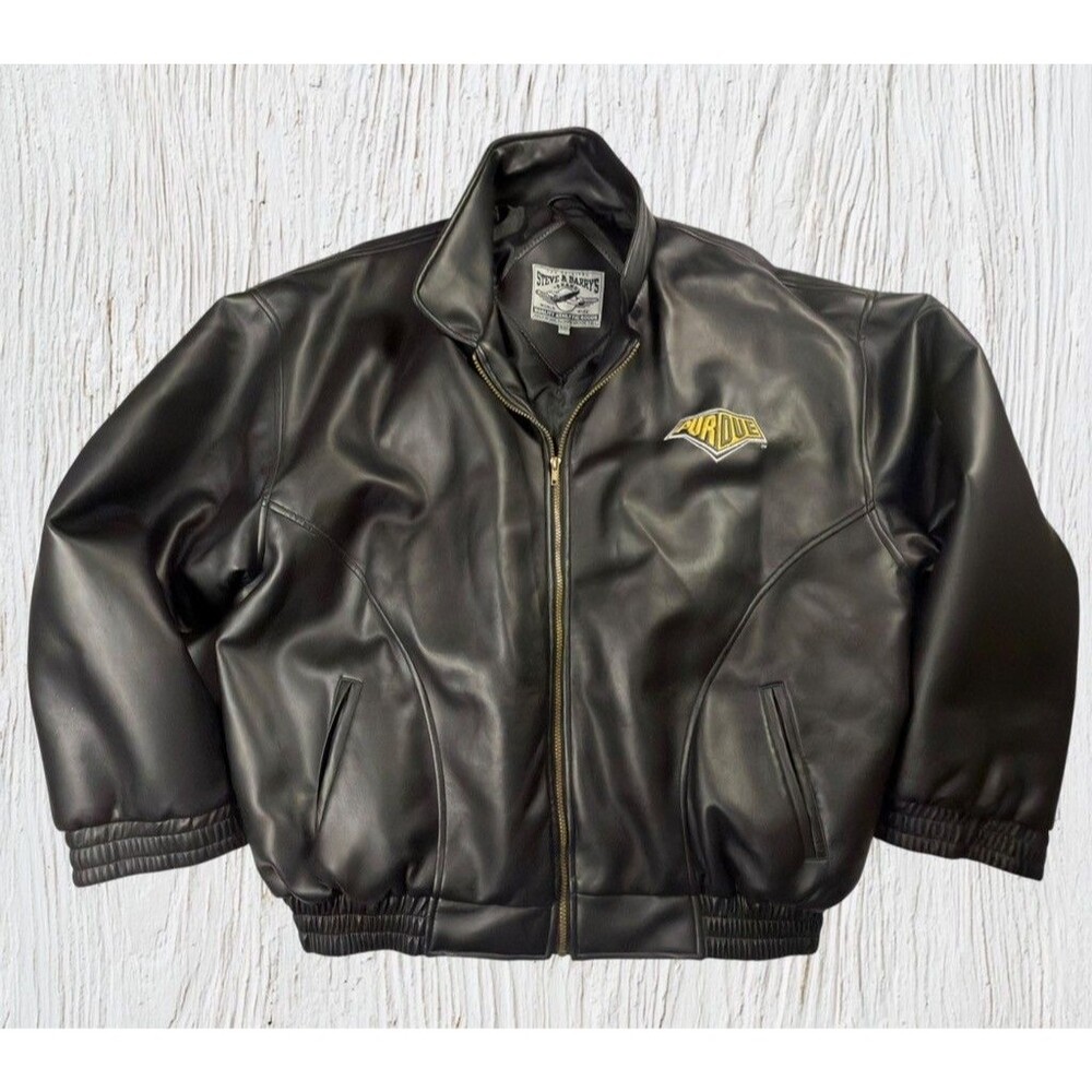 Purdue Boilermakers Steve & Barry's Faux Leather Bomber Jacket Mens XXL Black